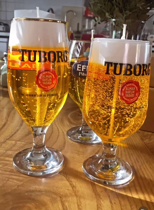 Orjinal Tuborg Bardağı Bira Mum jel parafinle yapılmıştır.